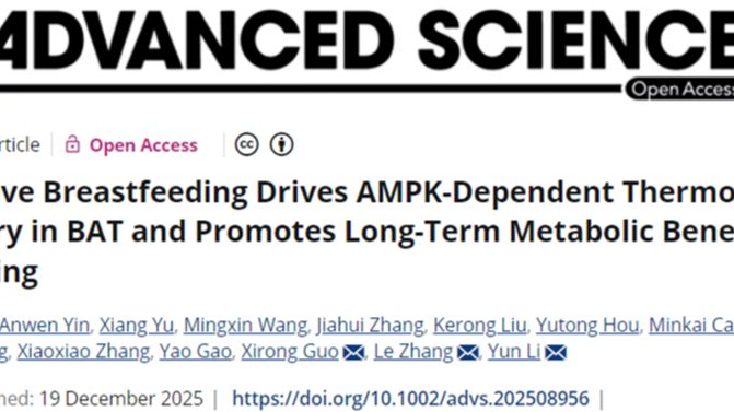 江南大学研究团队发现纯母乳喂养可以促进子代长期代谢获益