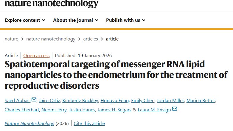 Nature Nanotechnology：LNP，治疗生殖障碍！